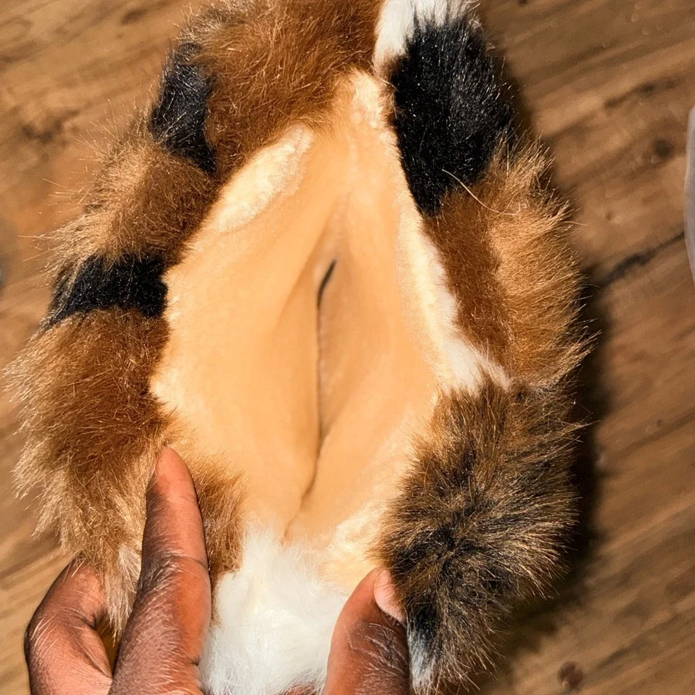 Faux Fur Lace-Up Winter Boots – Patchwork Brown/Black/White – Size 11 - Picture 3 of 4